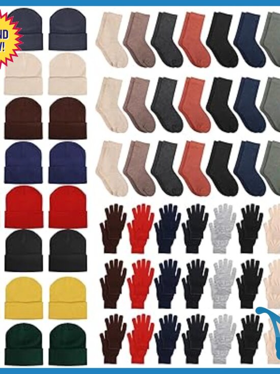 Winter Beanie Gloves Socks Set, Thermal Knitted Unisex Bulk Pack main image 7